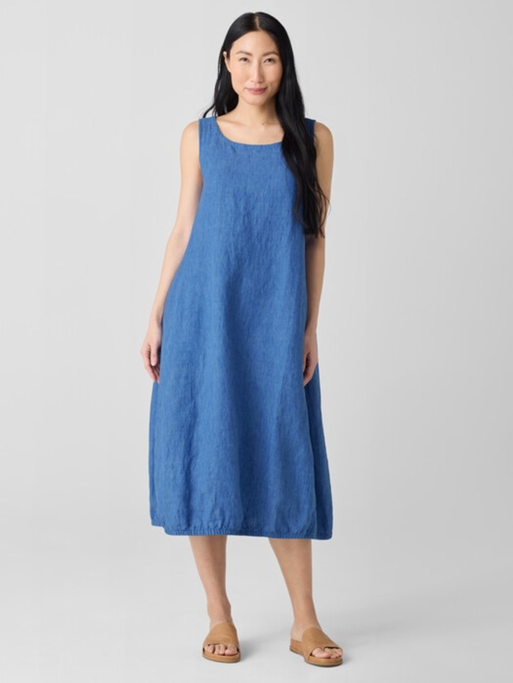 Eileen Fisher Washed Organic Linen Délavé Lantern Dress | ultramarine | 1X
